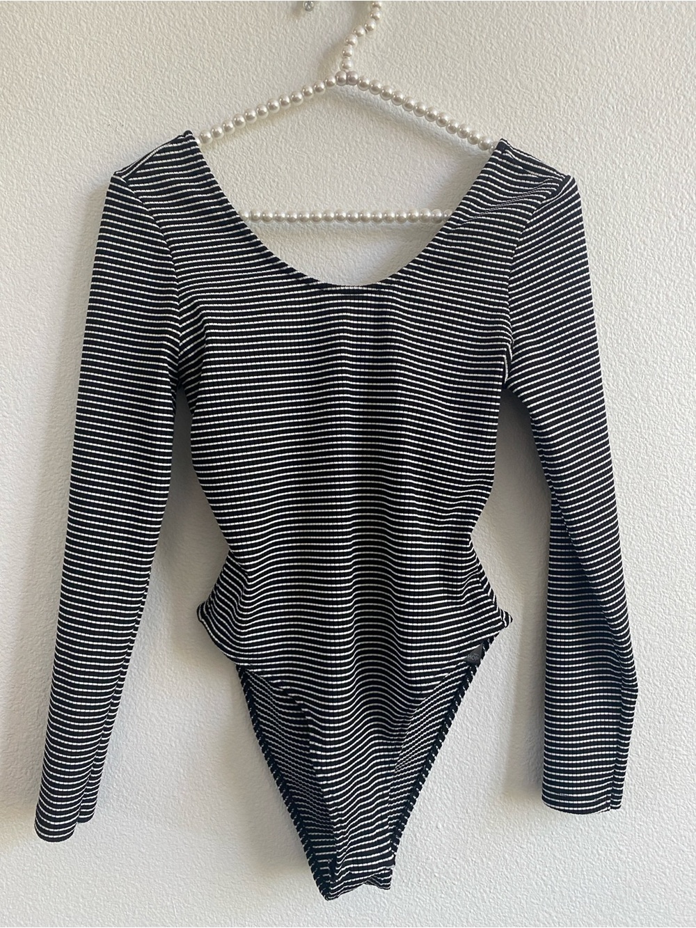 Topshop Women’s Ribbed Bodysuit US 8 Black White Stripe Open Back Ribbed Tie